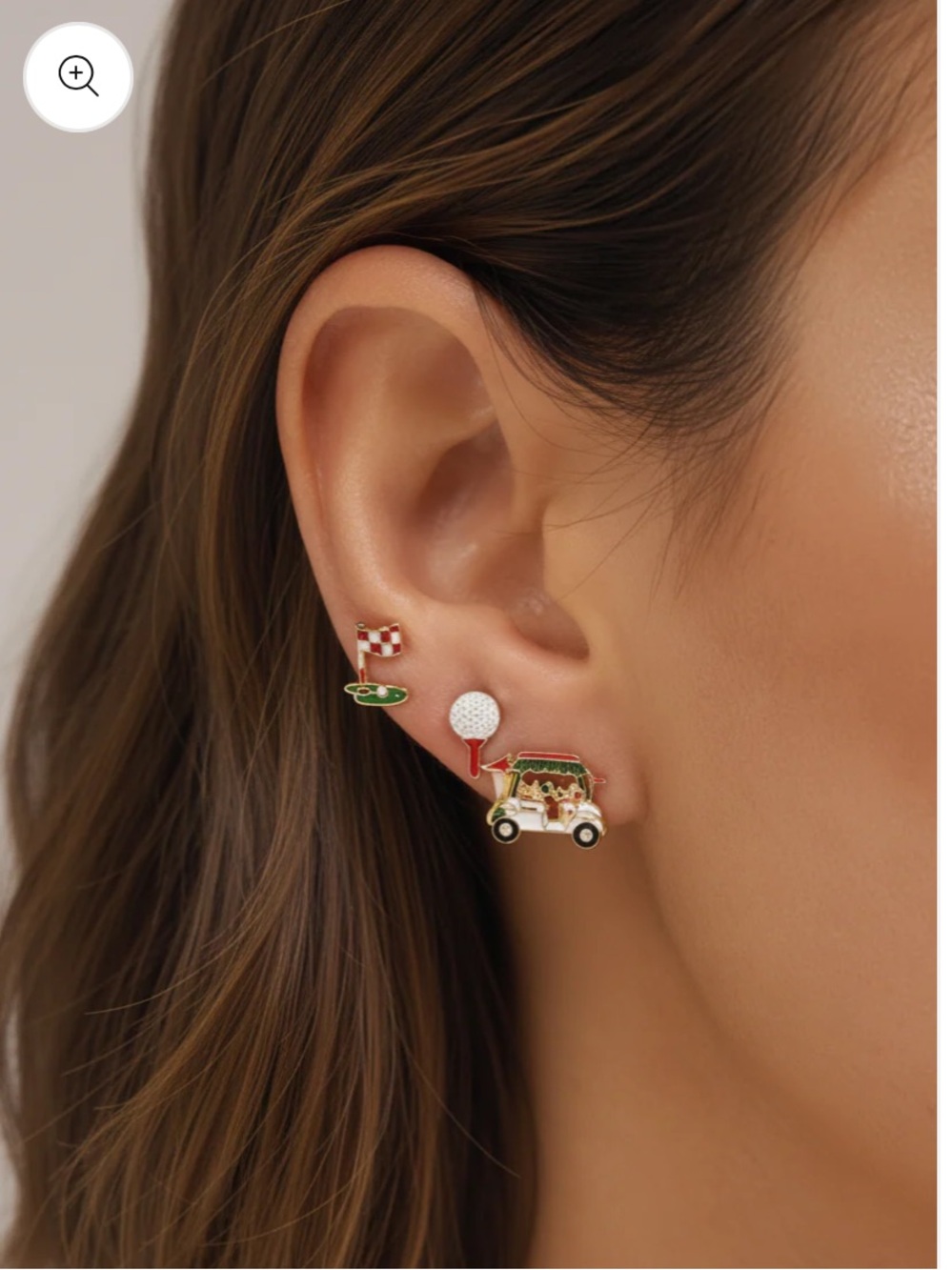 Gold Dipped Golf Trio Stud Earrings - Picture 2 of 3